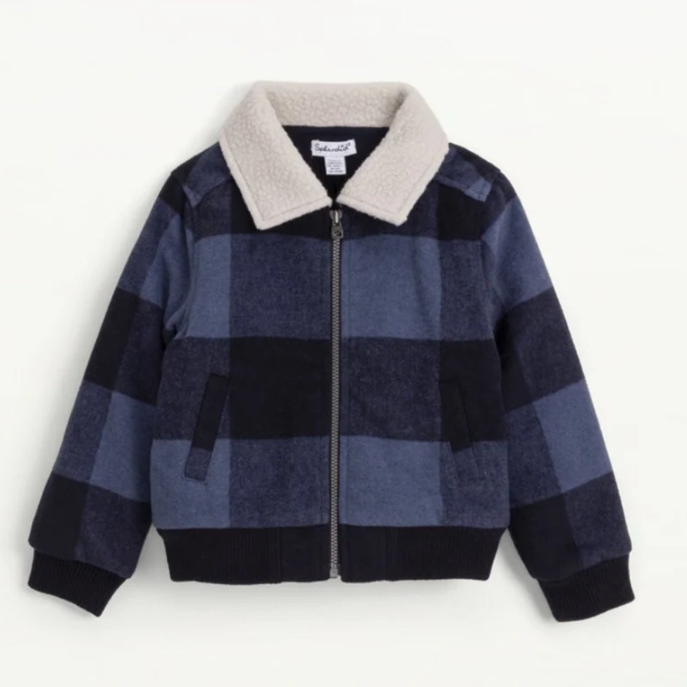 Splendid Blue and Black Plaid Kids Puffer Jacket